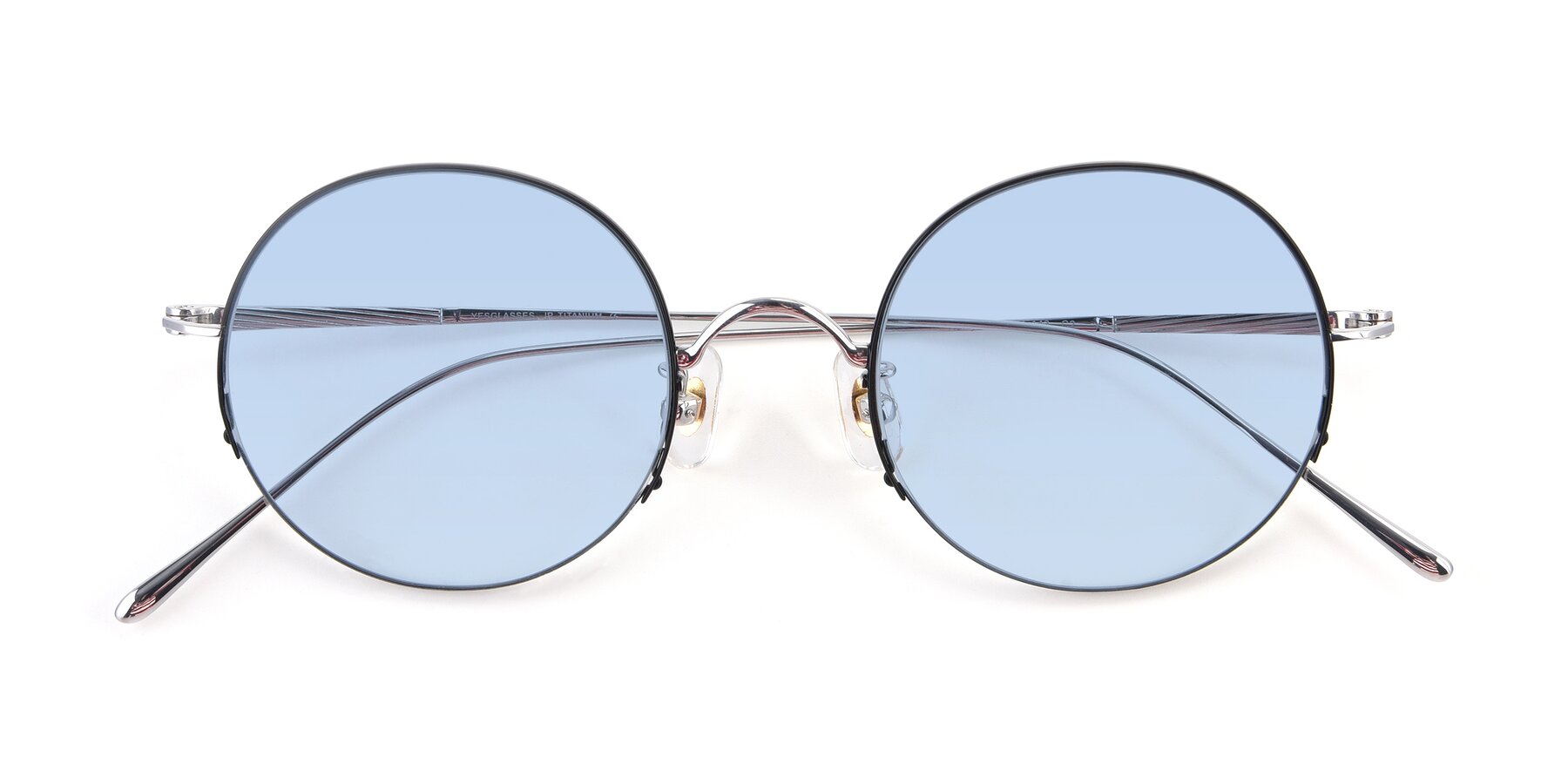 Folded Front of Harry in Black-Silver with Light Blue Tinted Lenses