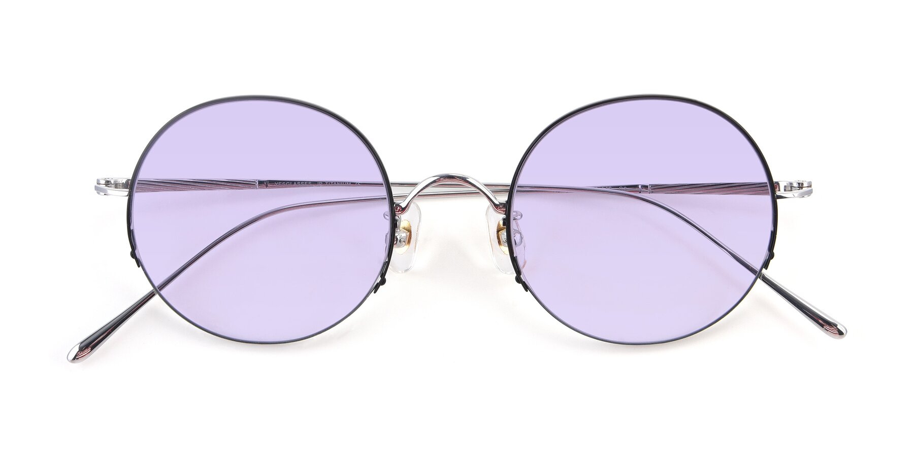 Folded Front of Harry in Black-Silver with Light Purple Tinted Lenses