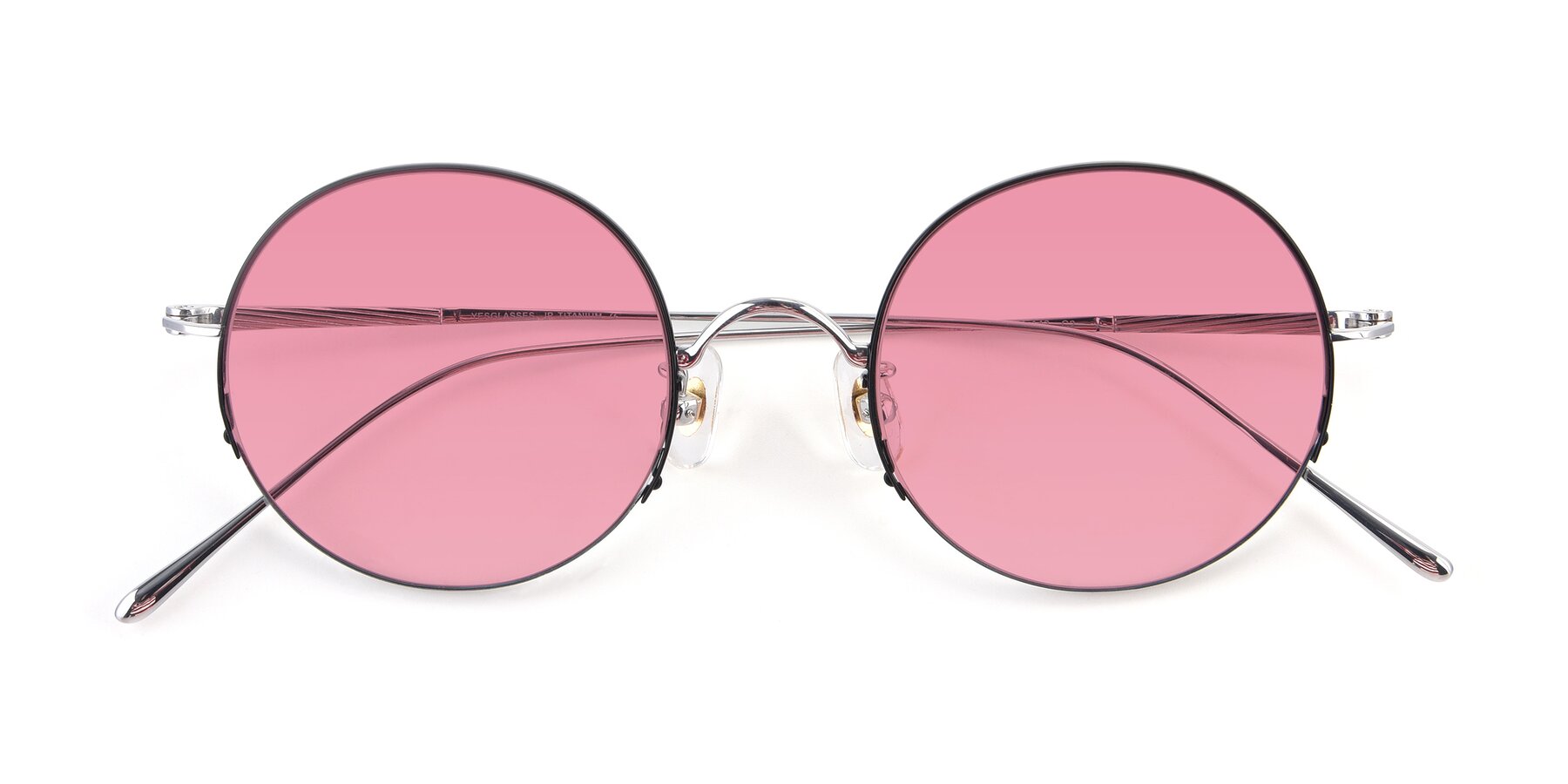 Folded Front of Harry in Black-Silver with Pink Tinted Lenses