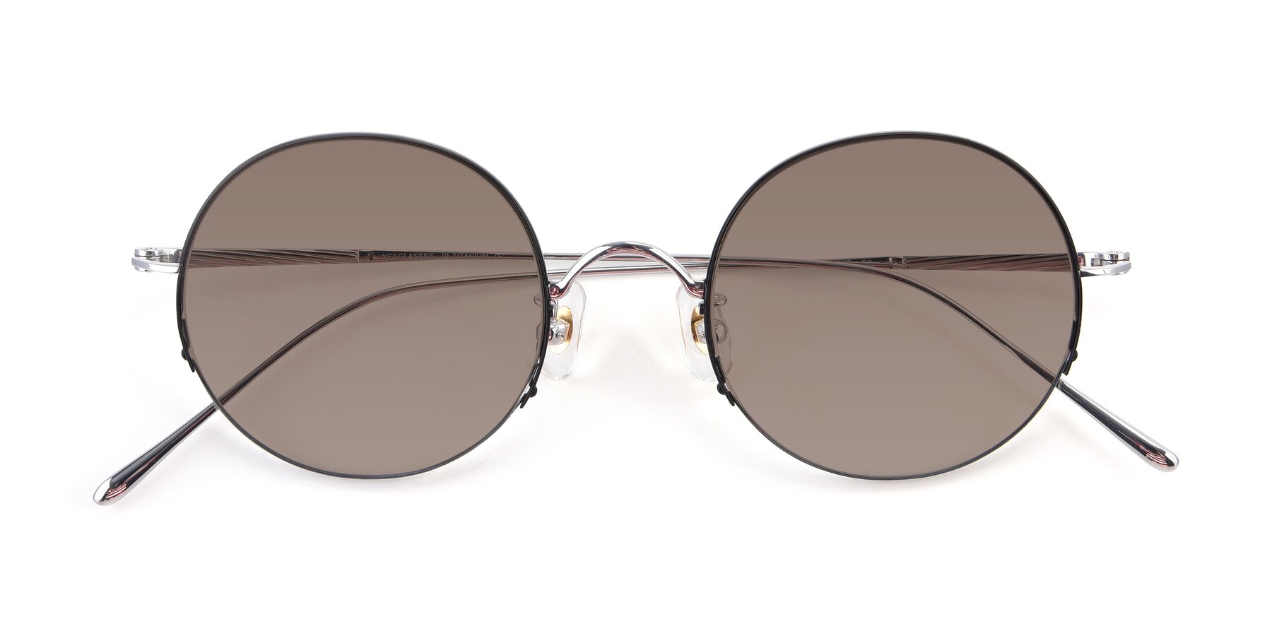Folded Front of Harry in Black-Silver with Medium Brown Tinted Lenses