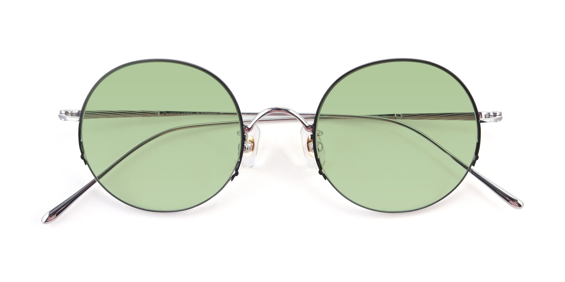 Folded Front of Harry in Black-Silver with Medium Green Tinted Lenses