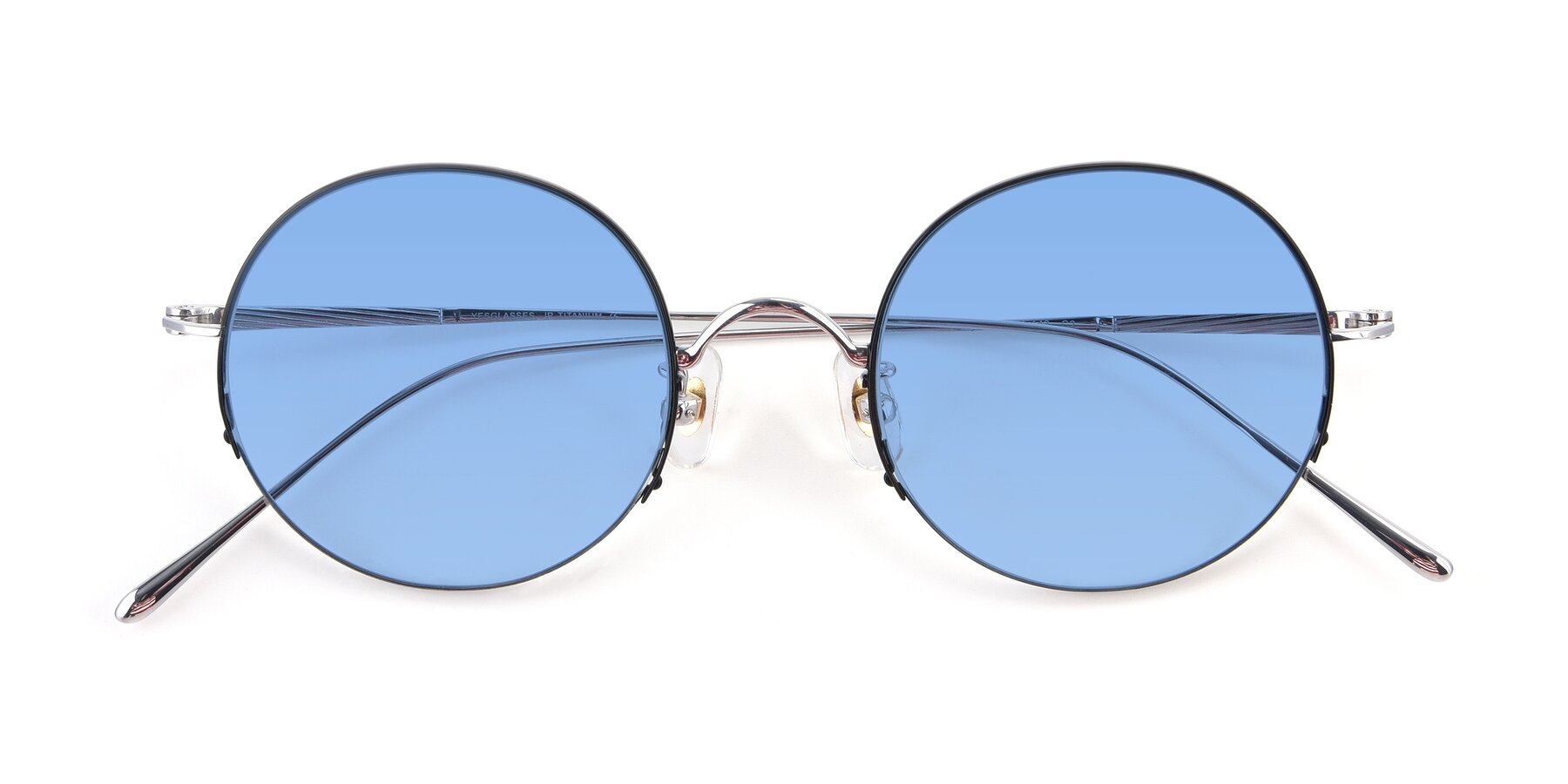 Folded Front of Harry in Black-Silver with Medium Blue Tinted Lenses