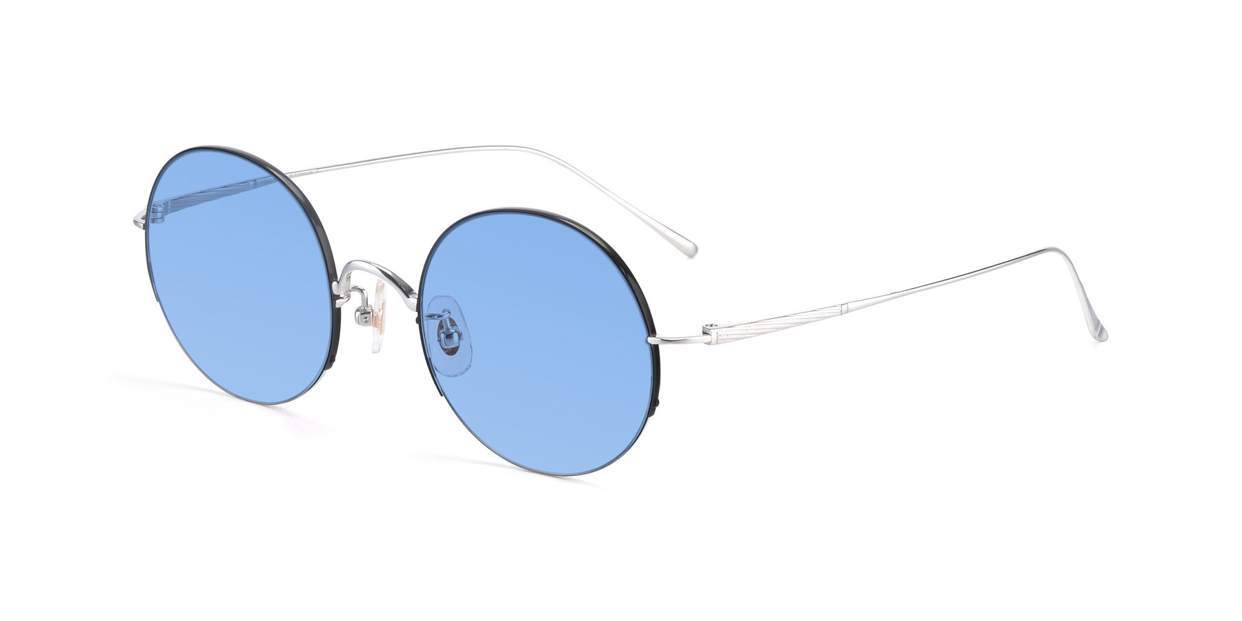 Angle of Harry in Black-Silver with Medium Blue Tinted Lenses