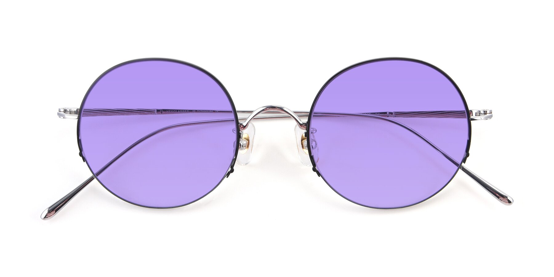 Folded Front of Harry in Black-Silver with Medium Purple Tinted Lenses
