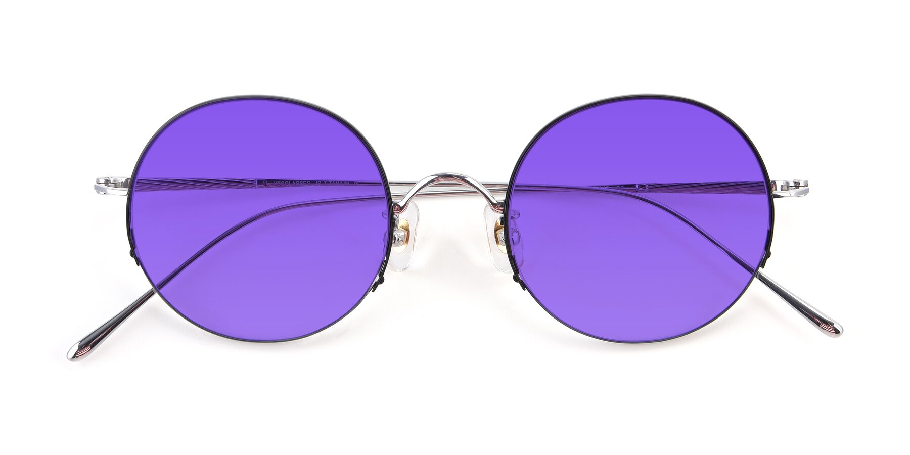 Folded Front of Harry in Black-Silver with Purple Tinted Lenses
