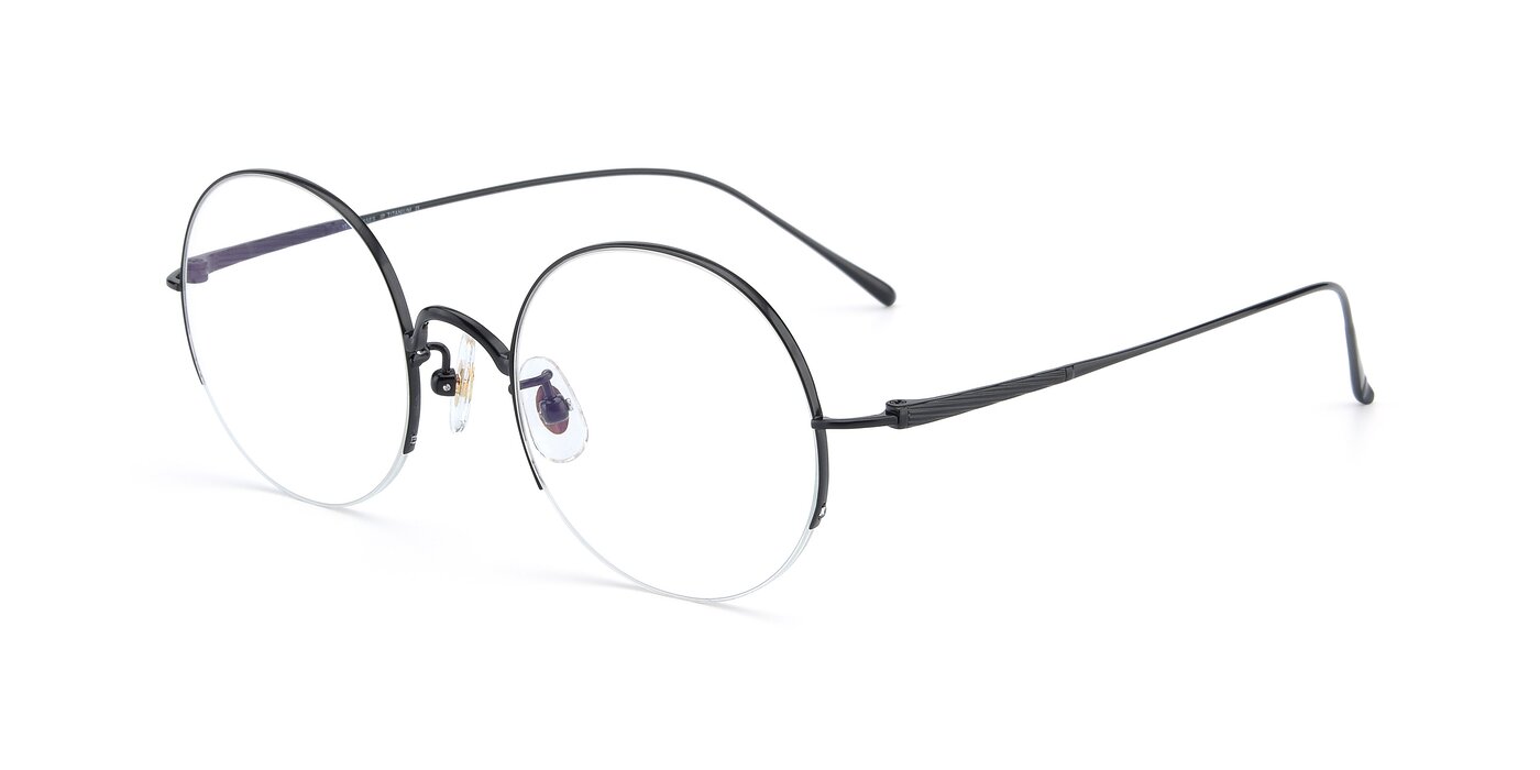 Matte Black Titanium Round Semi-Rimless Eyeglasses - Harry