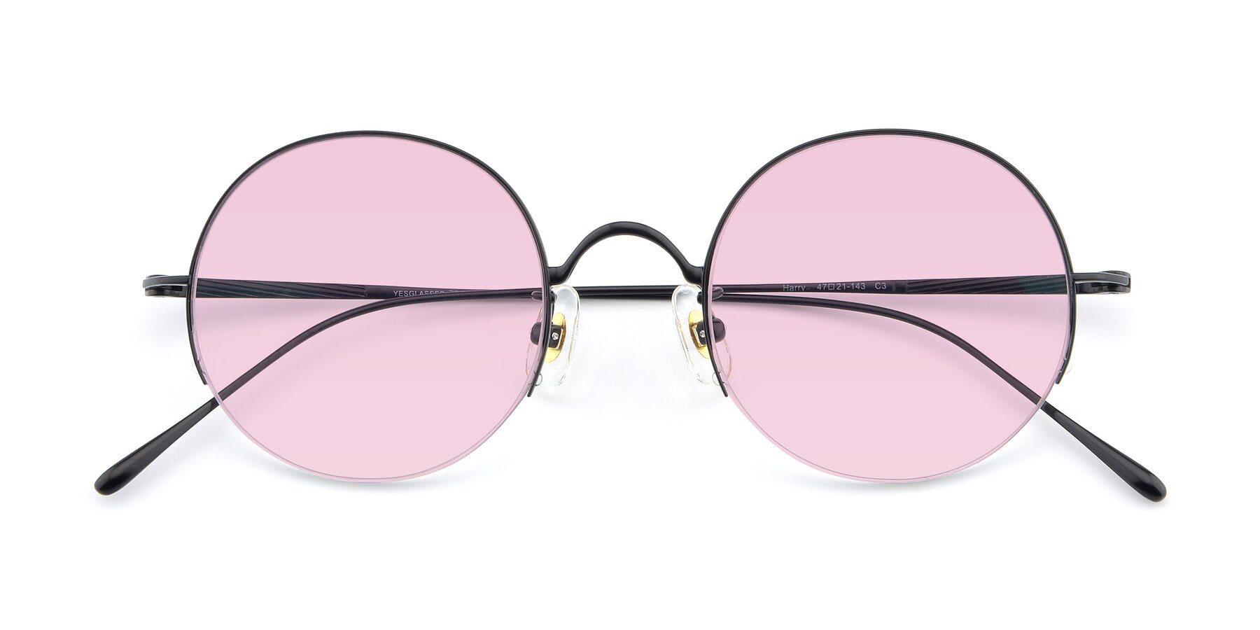 Folded Front of Harry in Matte Black with Light Pink Tinted Lenses