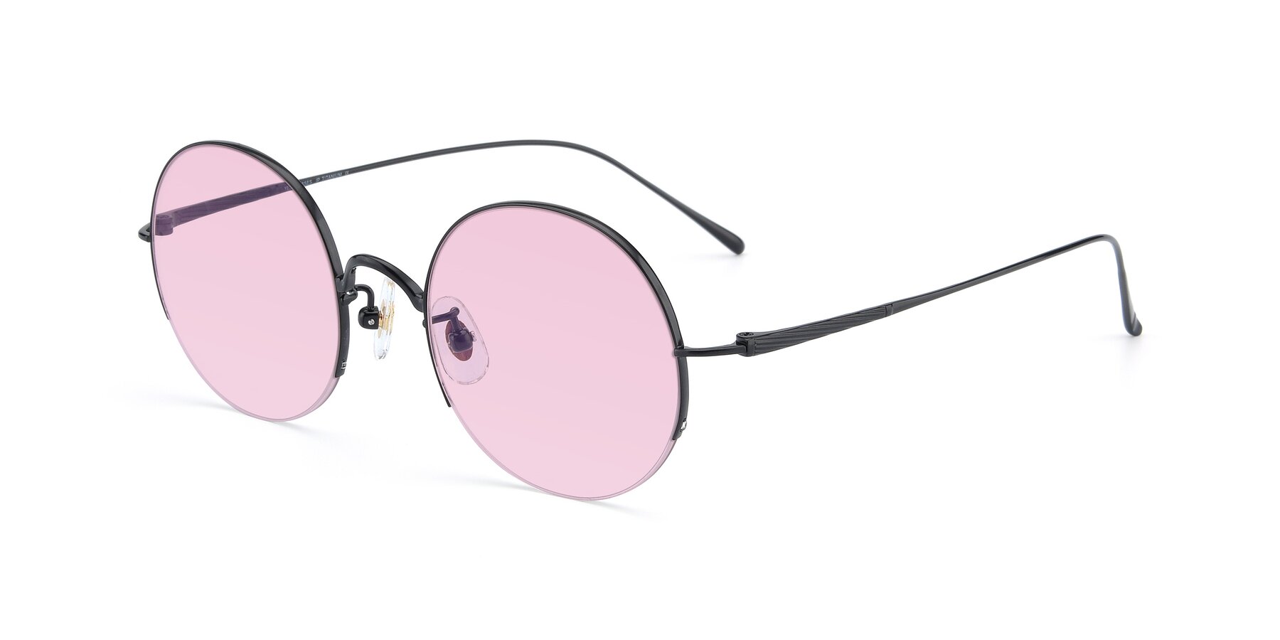 Angle of Harry in Matte Black with Light Pink Tinted Lenses