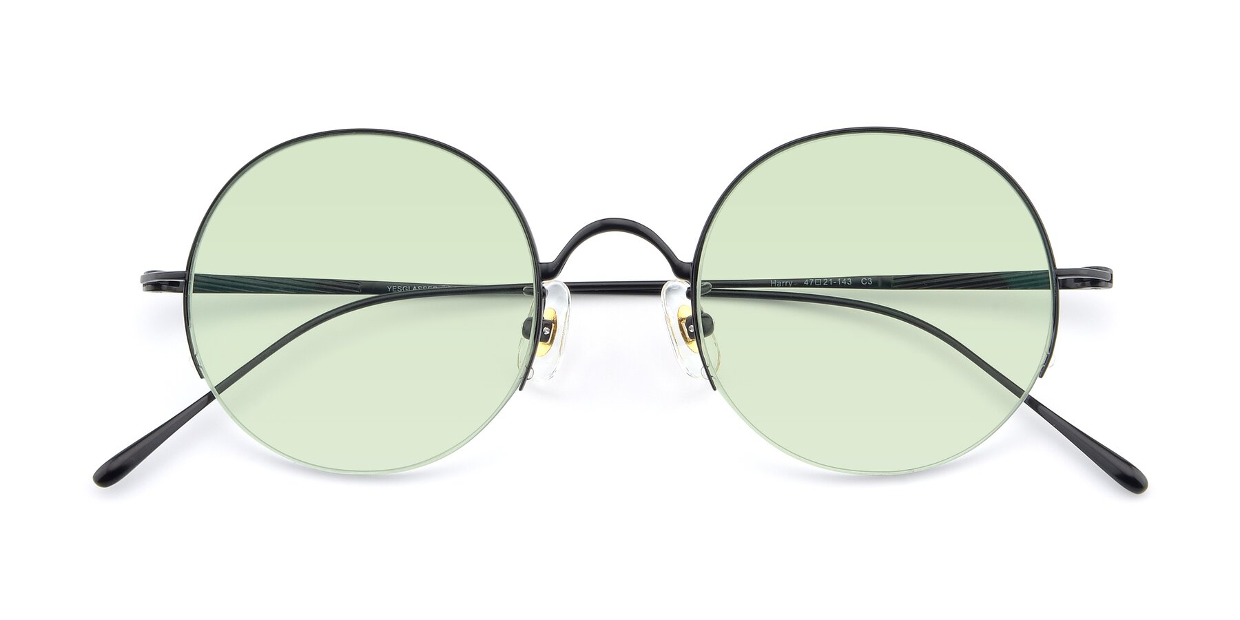 Folded Front of Harry in Matte Black with Light Green Tinted Lenses