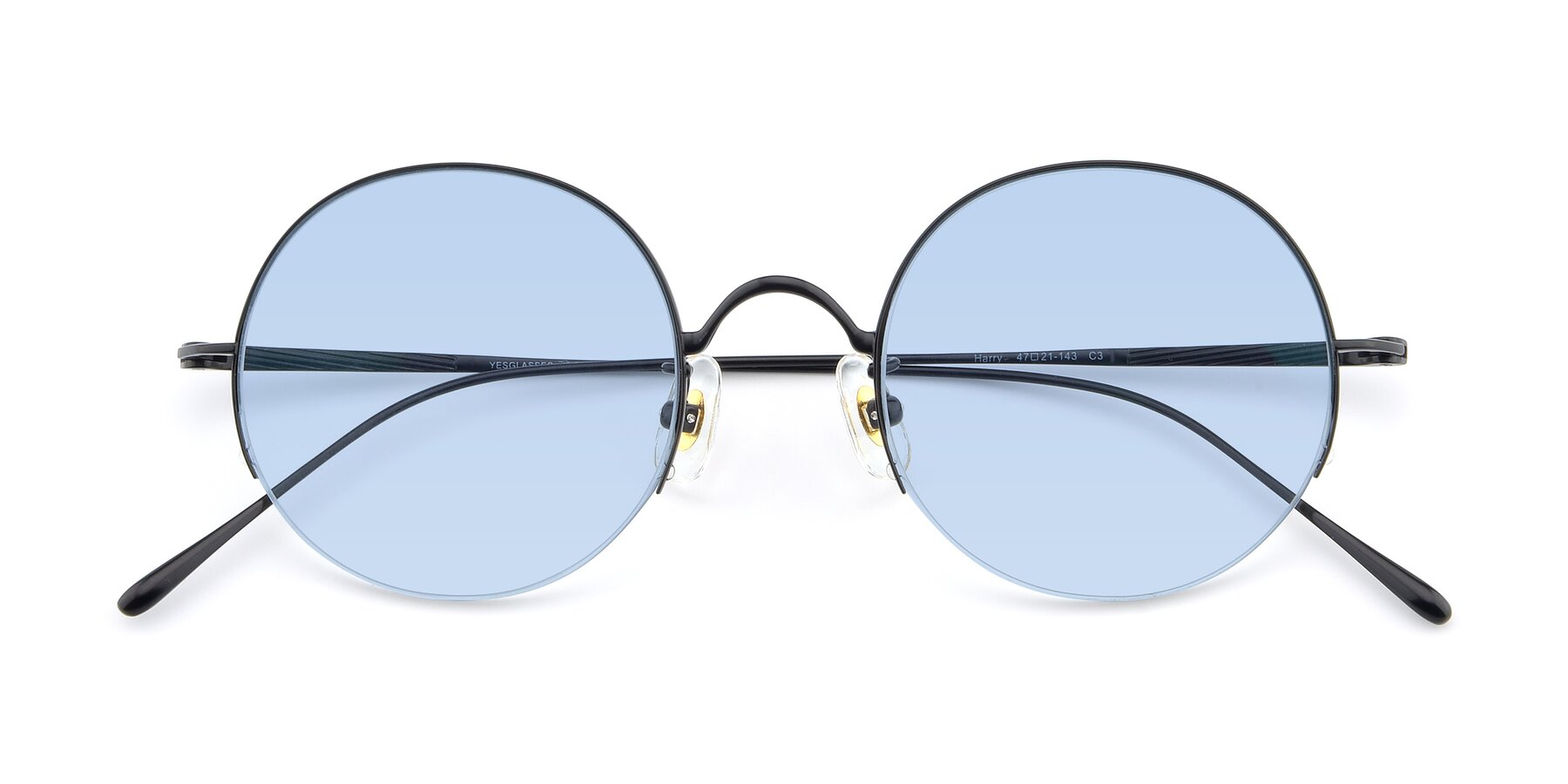 Folded Front of Harry in Matte Black with Light Blue Tinted Lenses