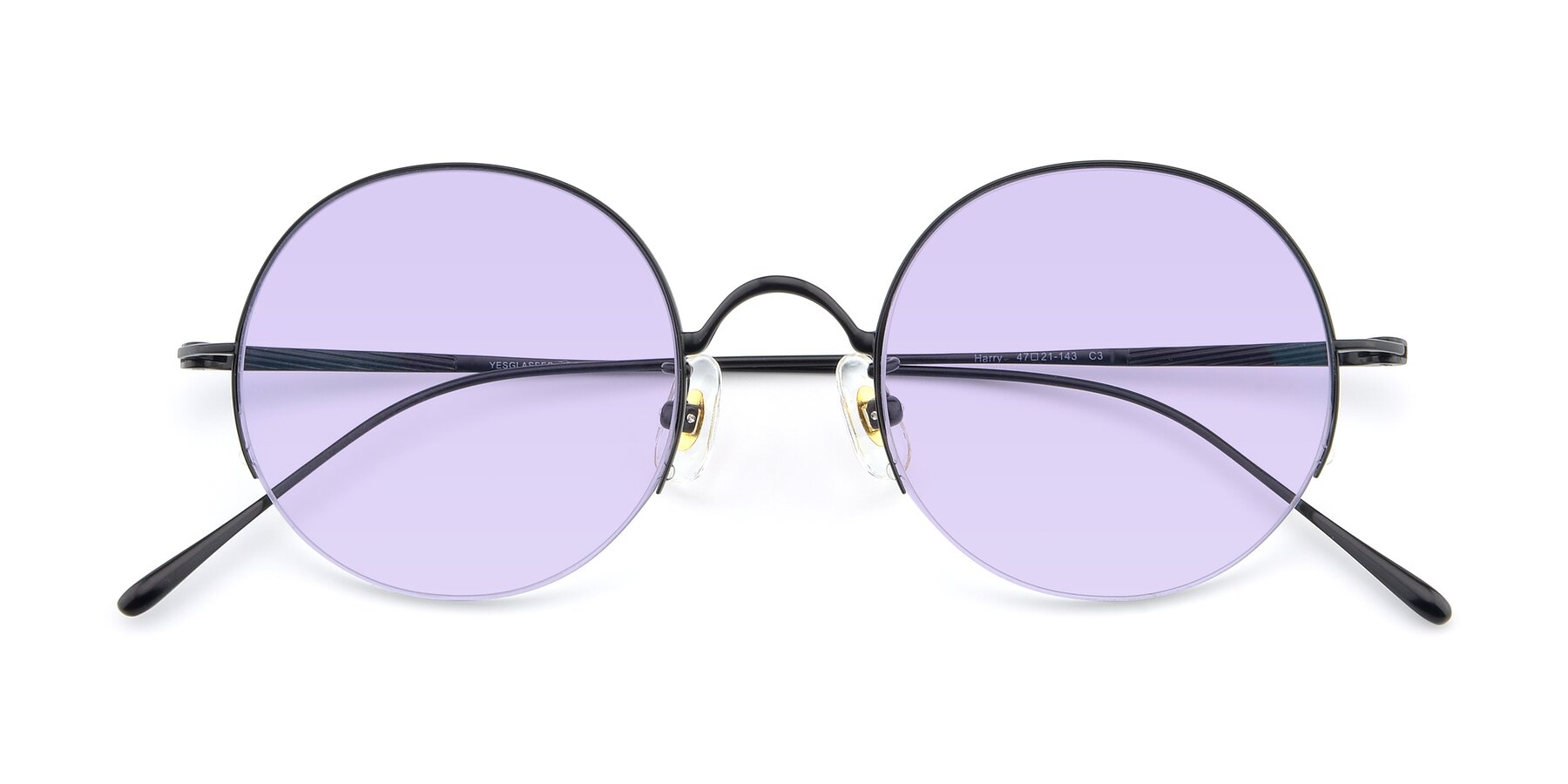 Folded Front of Harry in Matte Black with Light Purple Tinted Lenses
