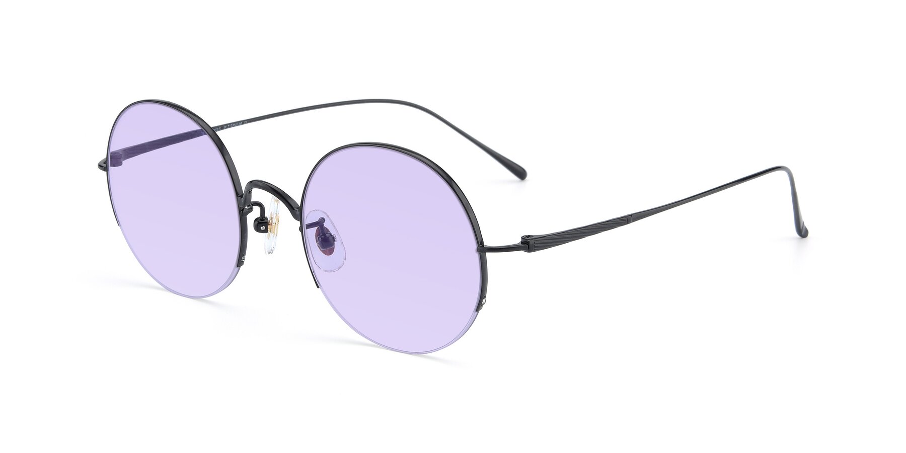 Angle of Harry in Matte Black with Light Purple Tinted Lenses