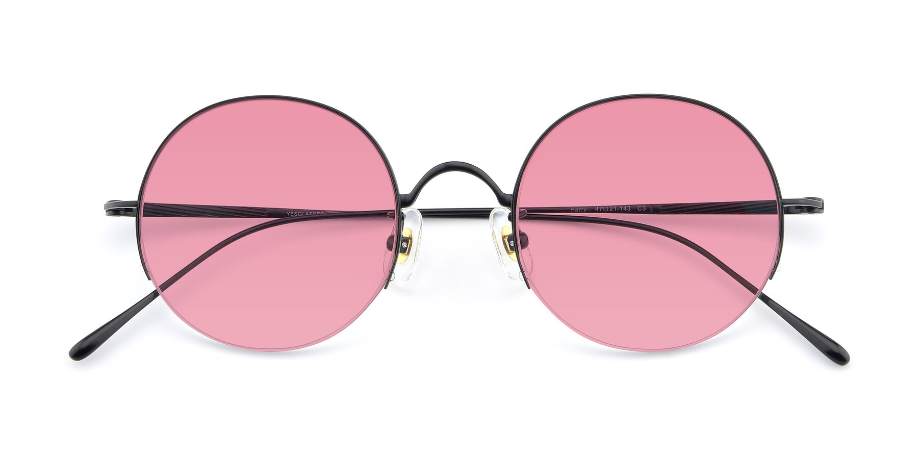 Folded Front of Harry in Matte Black with Pink Tinted Lenses