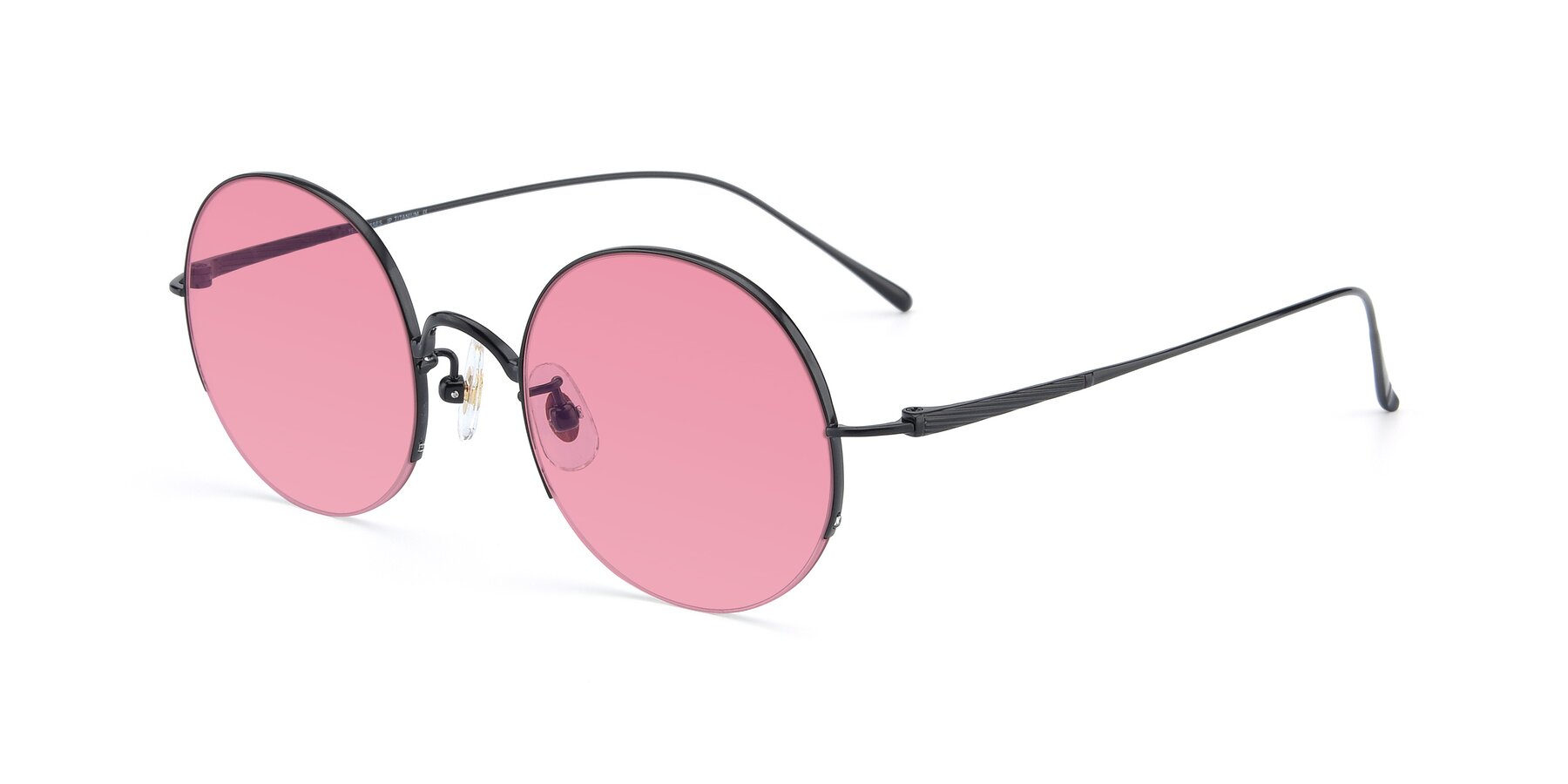 Angle of Harry in Matte Black with Pink Tinted Lenses