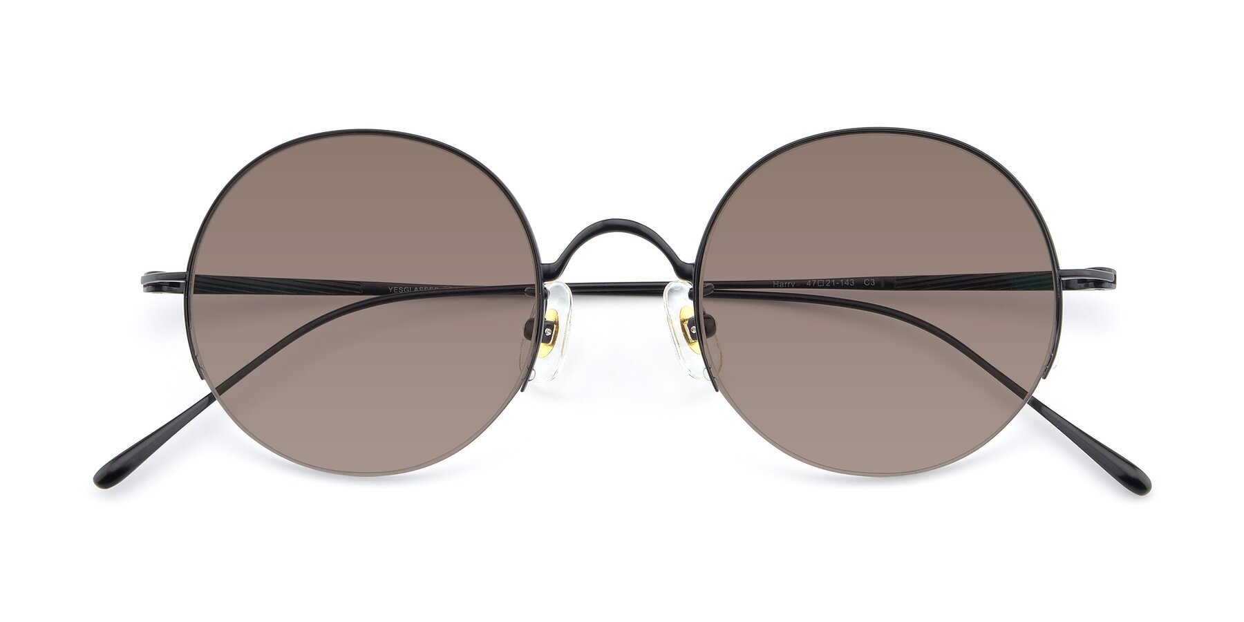 Folded Front of Harry in Matte Black with Medium Brown Tinted Lenses
