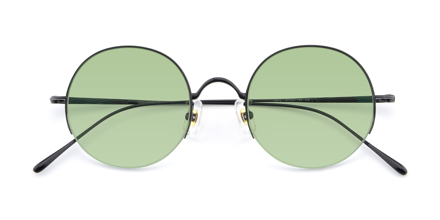 Folded Front of Harry in Matte Black with Medium Green Tinted Lenses