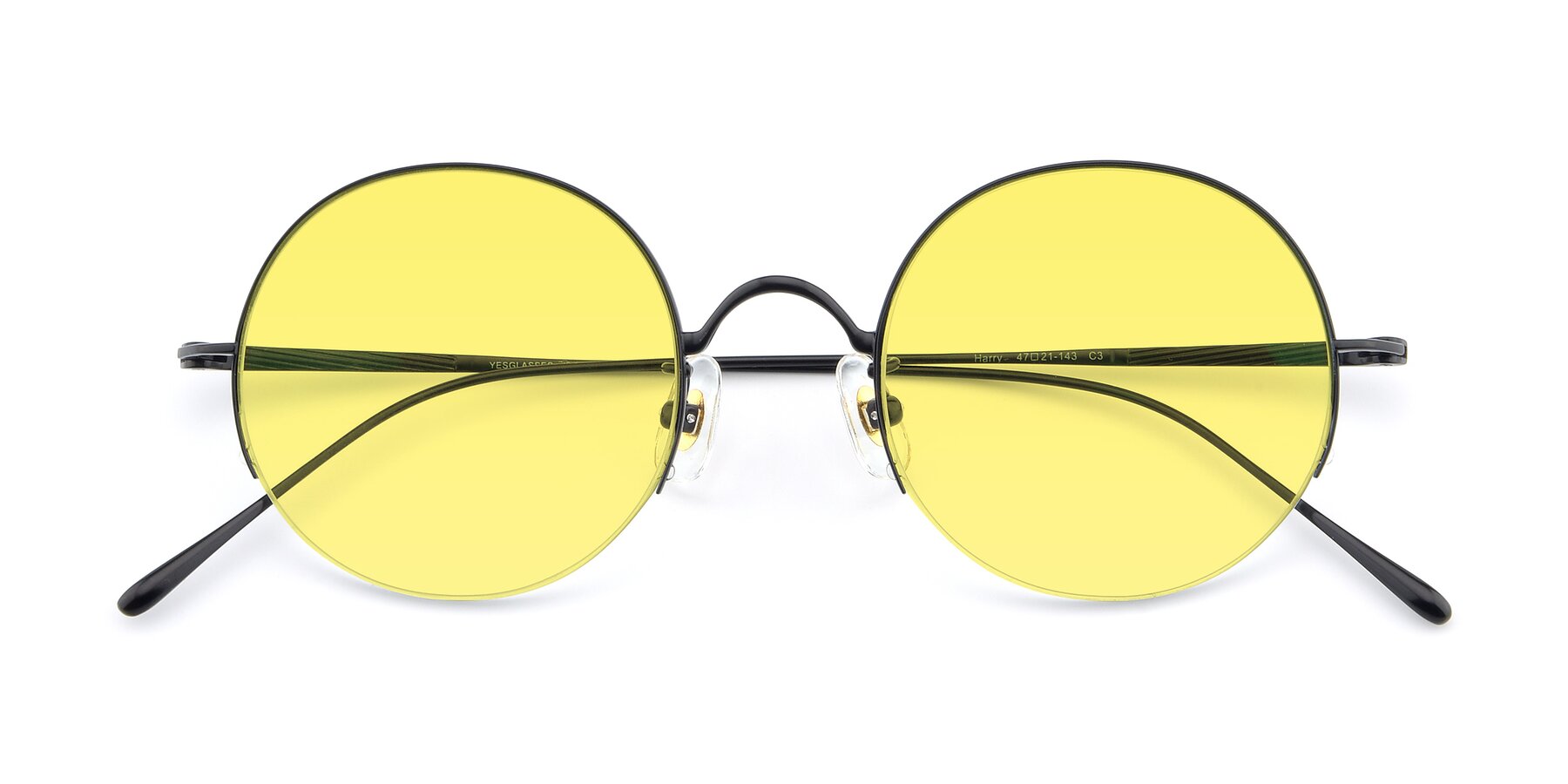 Folded Front of Harry in Matte Black with Medium Yellow Tinted Lenses