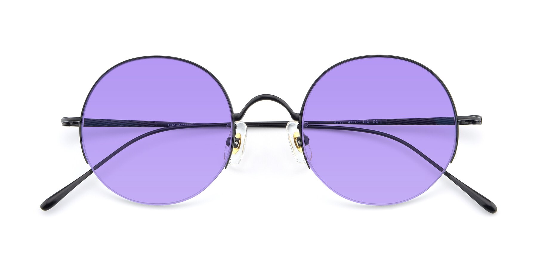 Folded Front of Harry in Matte Black with Medium Purple Tinted Lenses