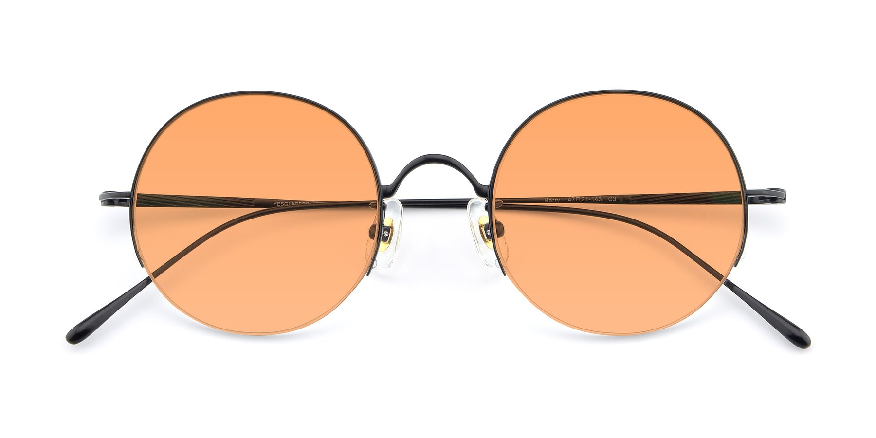 Folded Front of Harry in Matte Black with Medium Orange Tinted Lenses