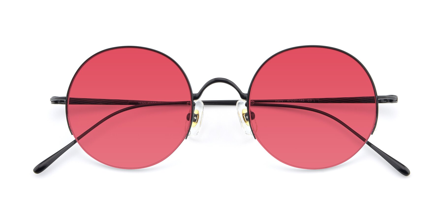 Folded Front of Harry in Matte Black with Red Tinted Lenses