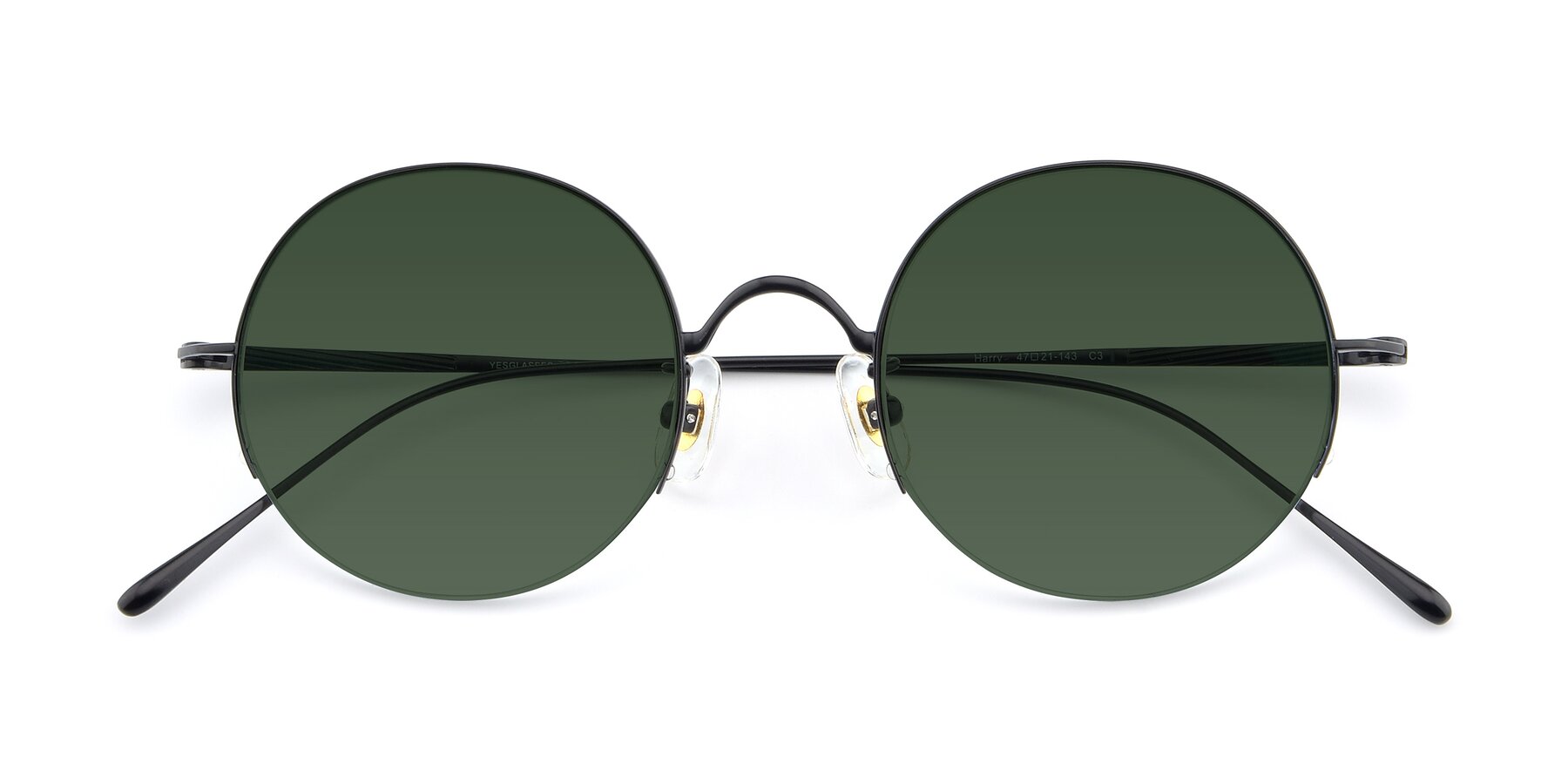 Folded Front of Harry in Matte Black with Green Tinted Lenses