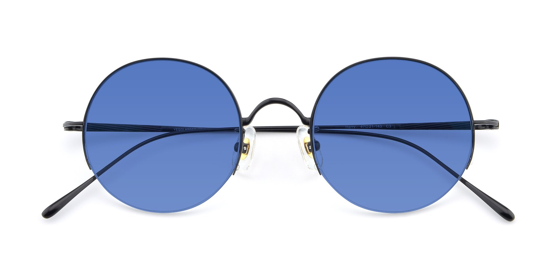 Folded Front of Harry in Matte Black with Blue Tinted Lenses