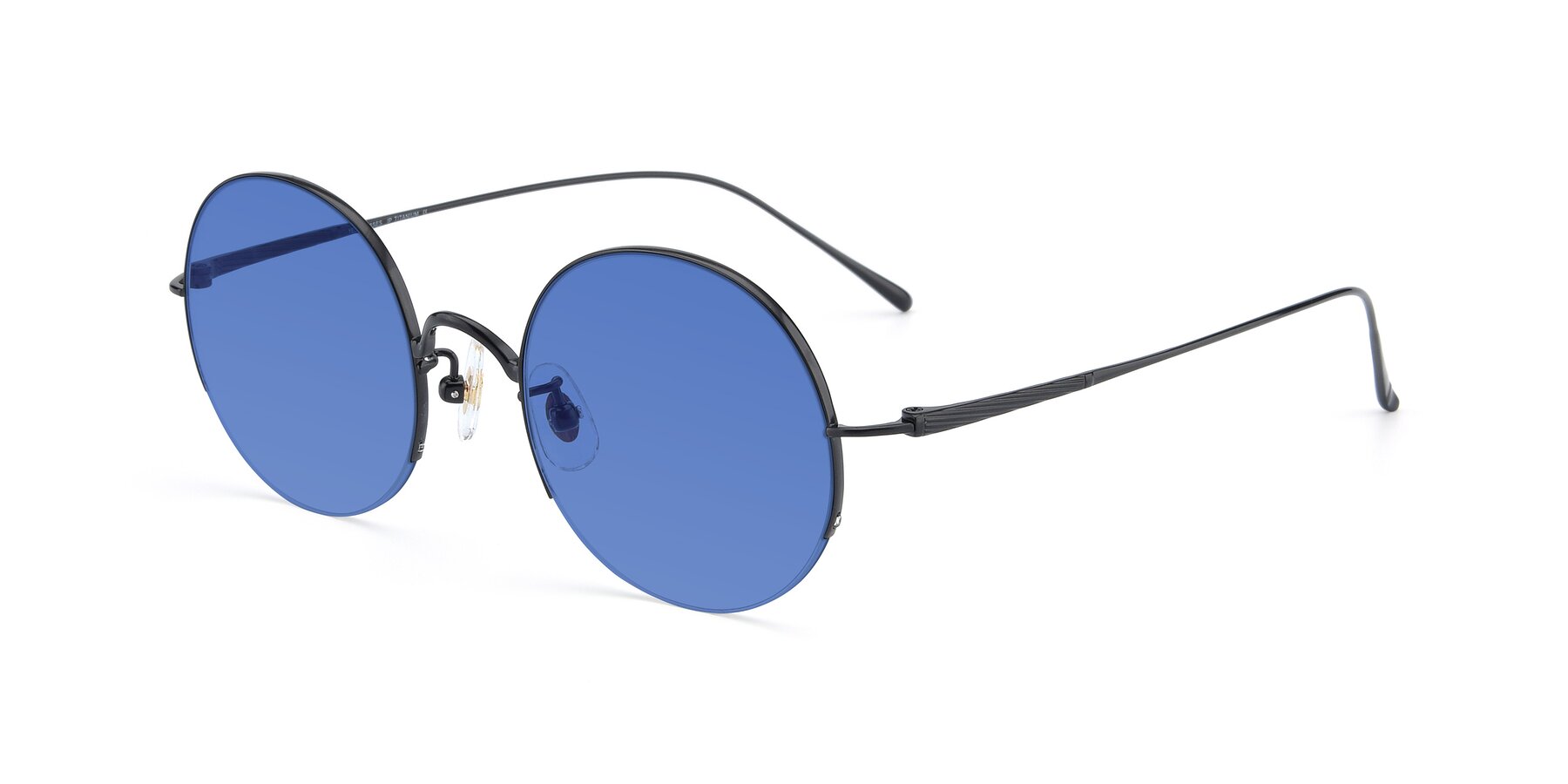 Angle of Harry in Matte Black with Blue Tinted Lenses