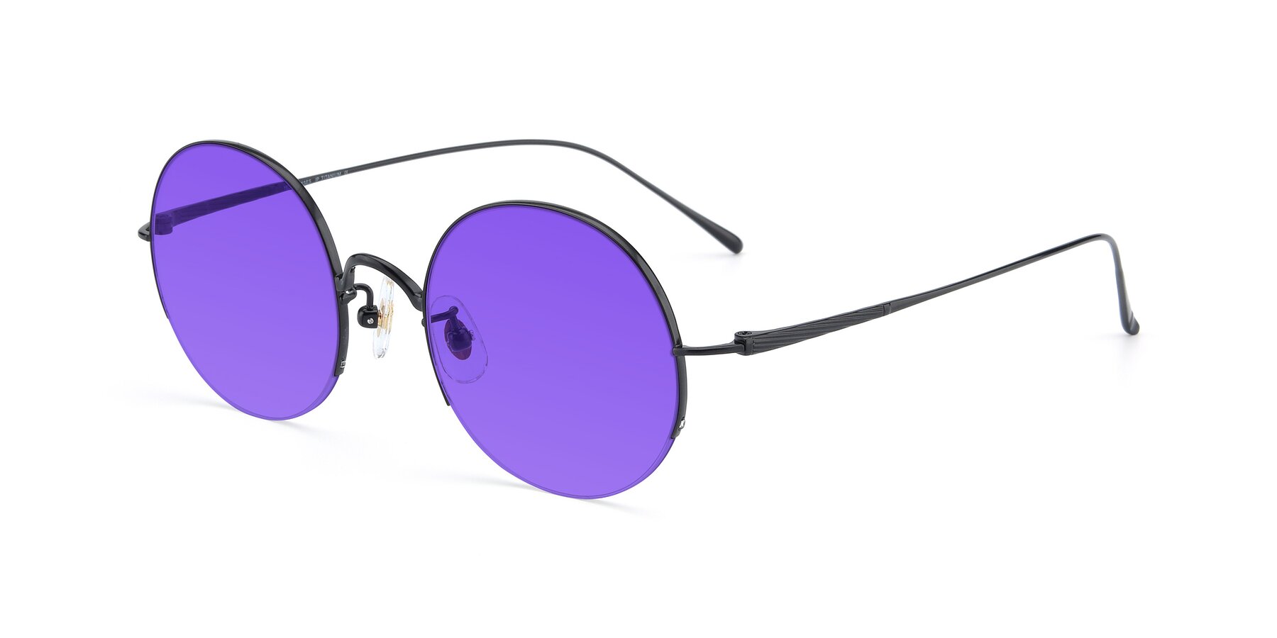 Angle of Harry in Matte Black with Purple Tinted Lenses