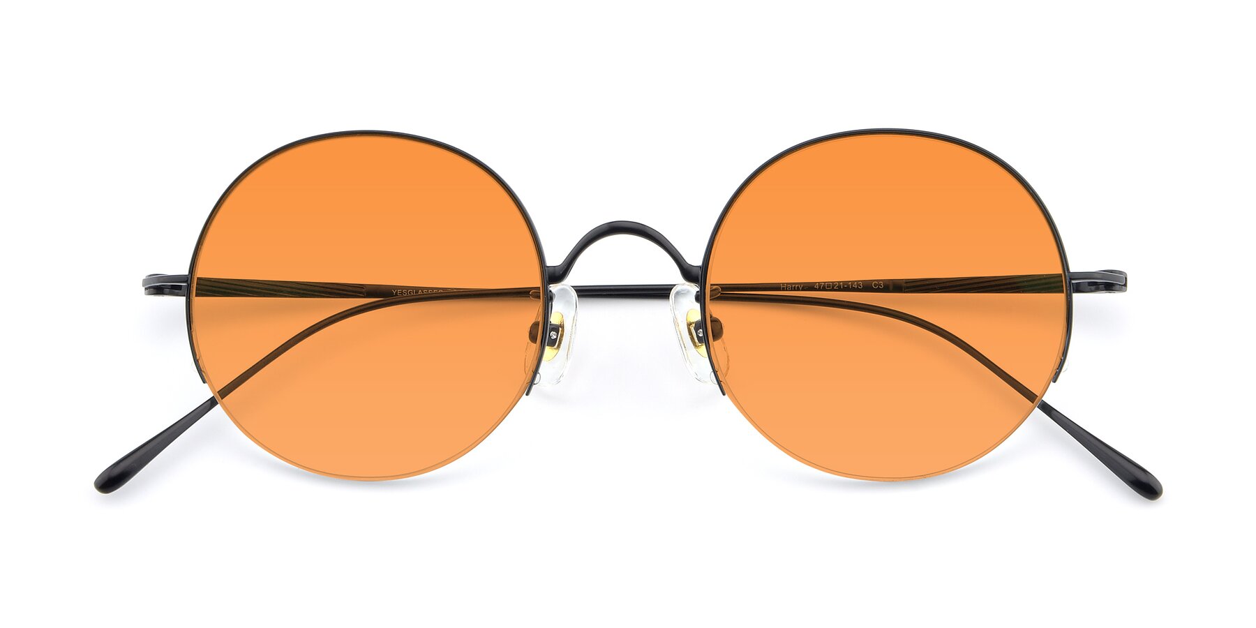 Folded Front of Harry in Matte Black with Orange Tinted Lenses