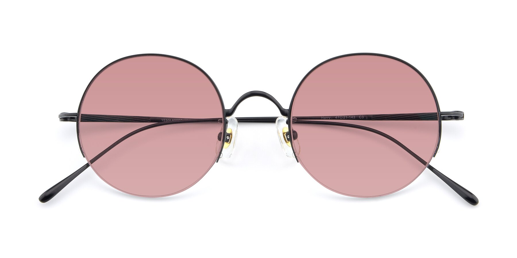 Folded Front of Harry in Matte Black with Medium Garnet Tinted Lenses