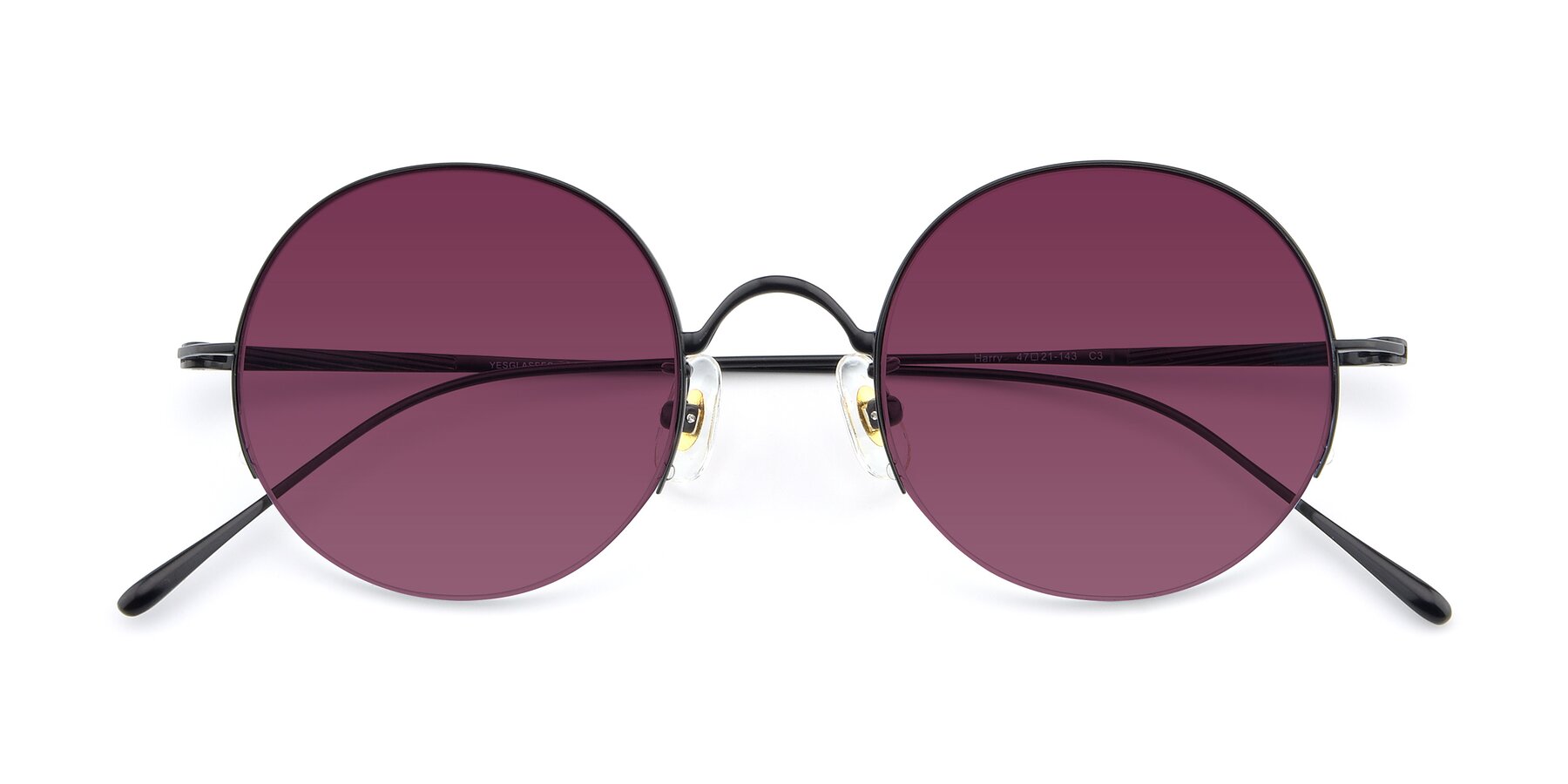 Folded Front of Harry in Matte Black with Wine Tinted Lenses