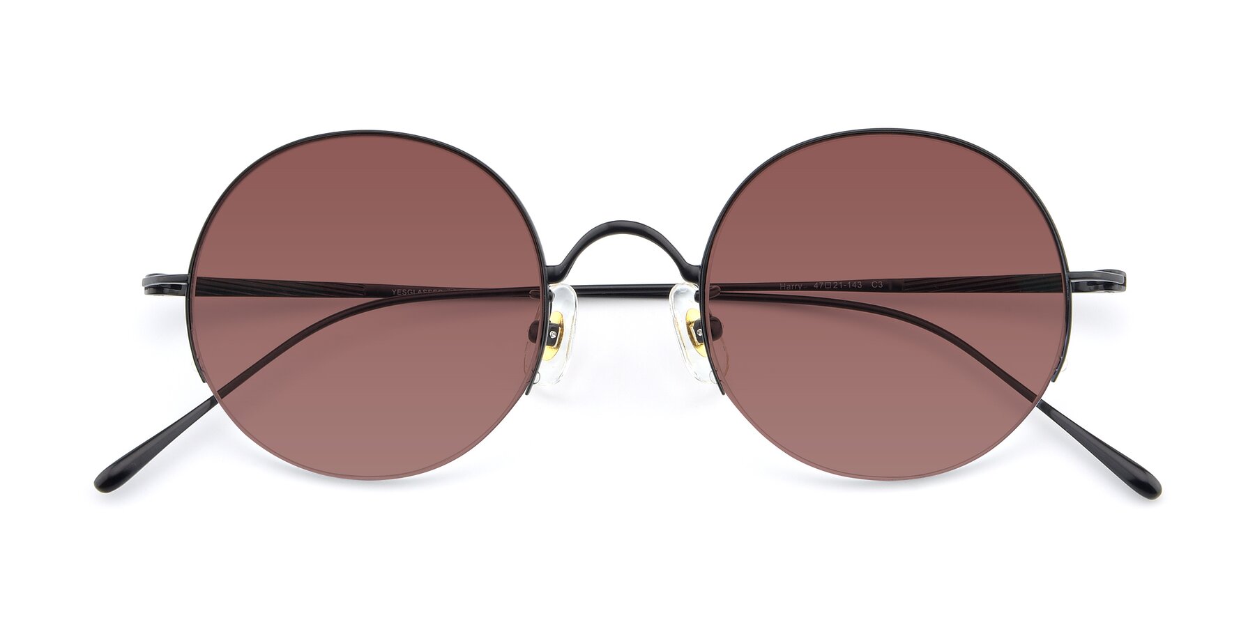 Folded Front of Harry in Matte Black with Garnet Tinted Lenses