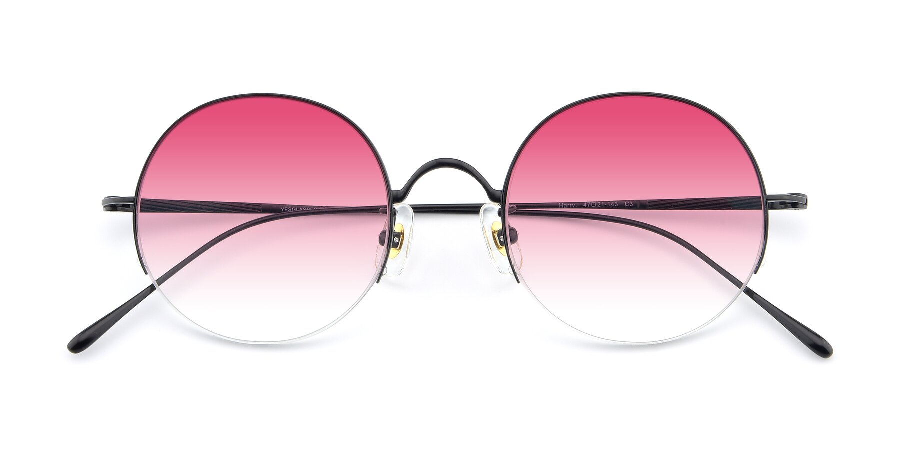 Folded Front of Harry in Matte Black with Pink Gradient Lenses
