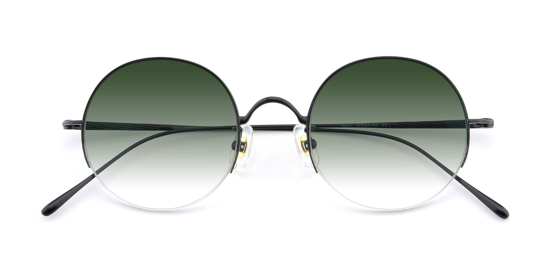 Folded Front of Harry in Matte Black with Green Gradient Lenses