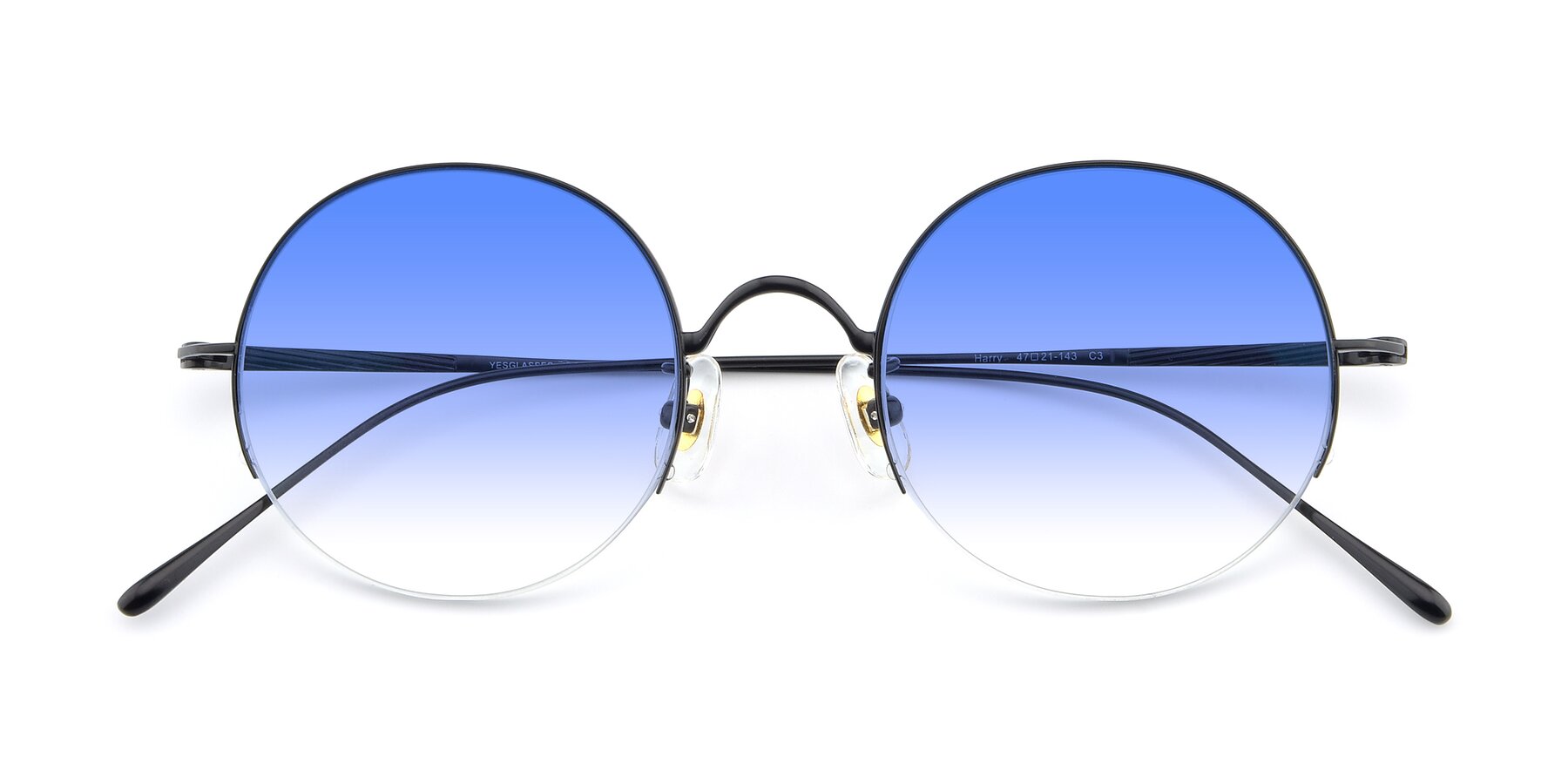 Folded Front of Harry in Matte Black with Blue Gradient Lenses