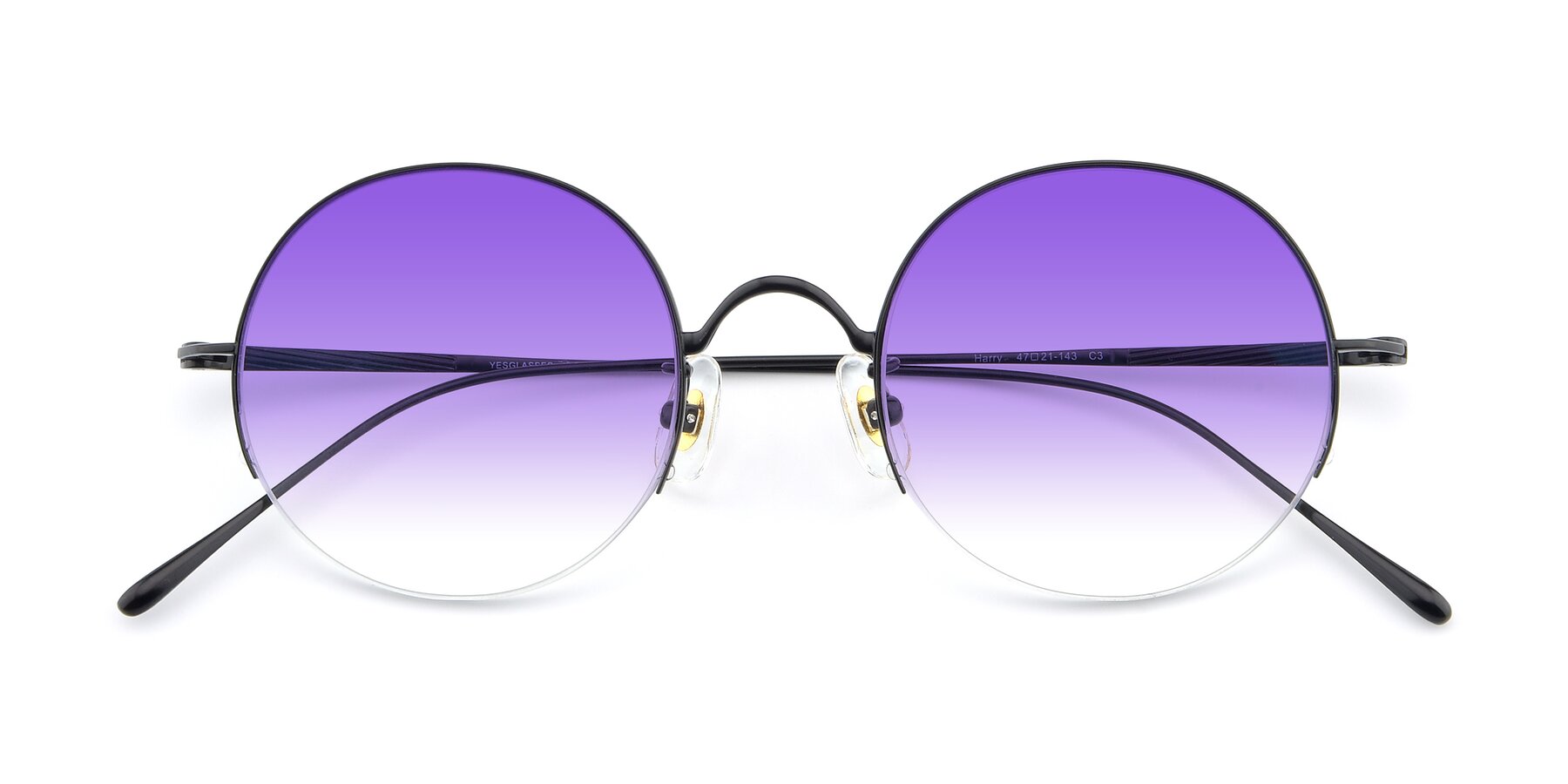 Folded Front of Harry in Matte Black with Purple Gradient Lenses