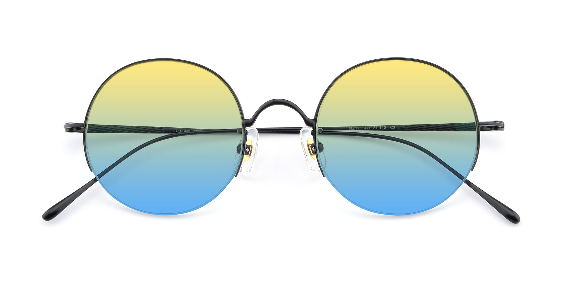 Folded Front of Harry in Matte Black with Yellow / Blue Gradient Lenses
