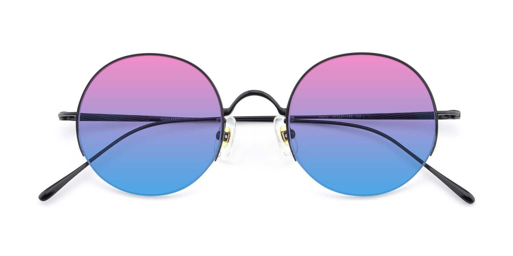 Folded Front of Harry in Matte Black with Pink / Blue Gradient Lenses