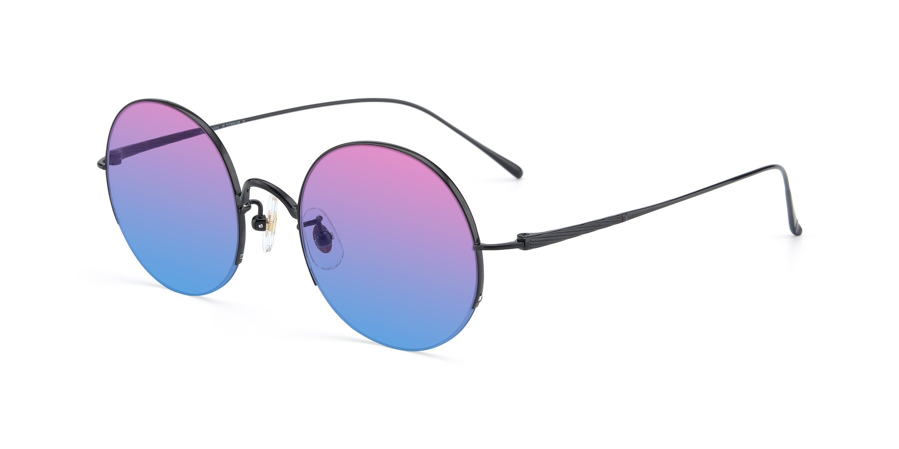 Angle of Harry in Matte Black with Pink / Blue Gradient Lenses