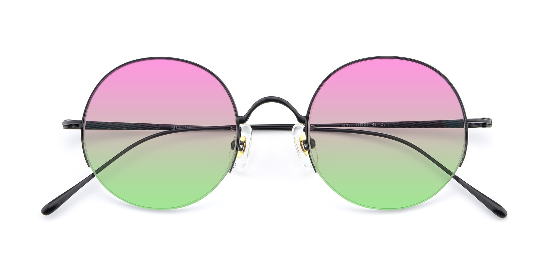 Folded Front of Harry in Matte Black with Pink / Green Gradient Lenses