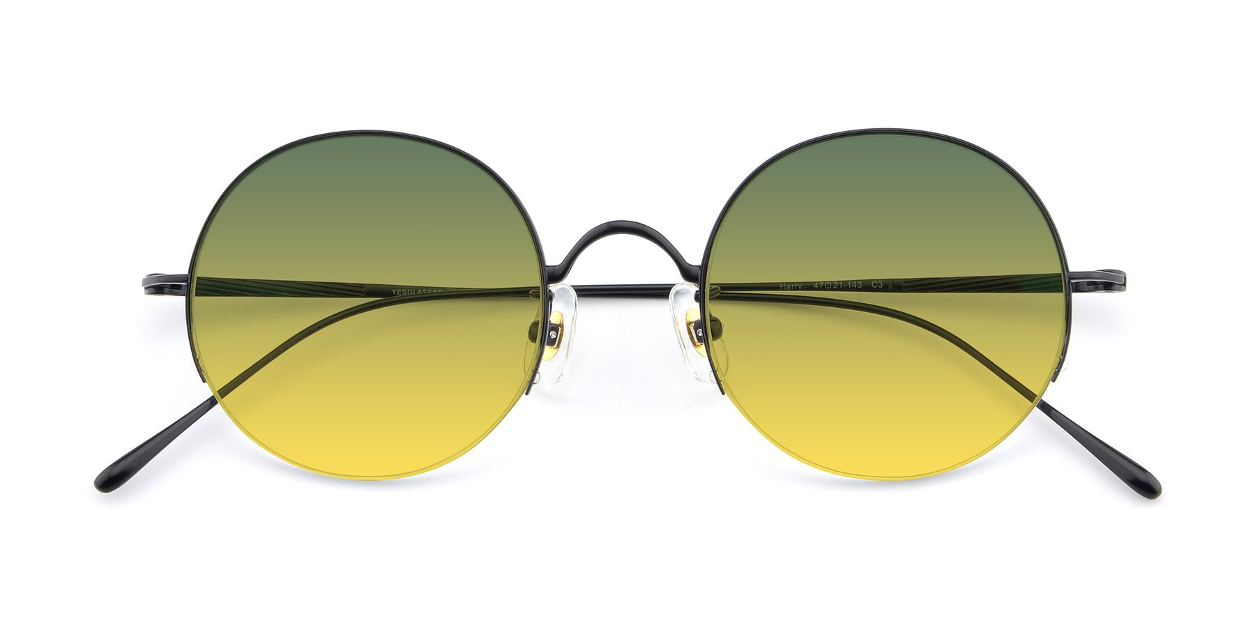 Folded Front of Harry in Matte Black with Green / Yellow Gradient Lenses