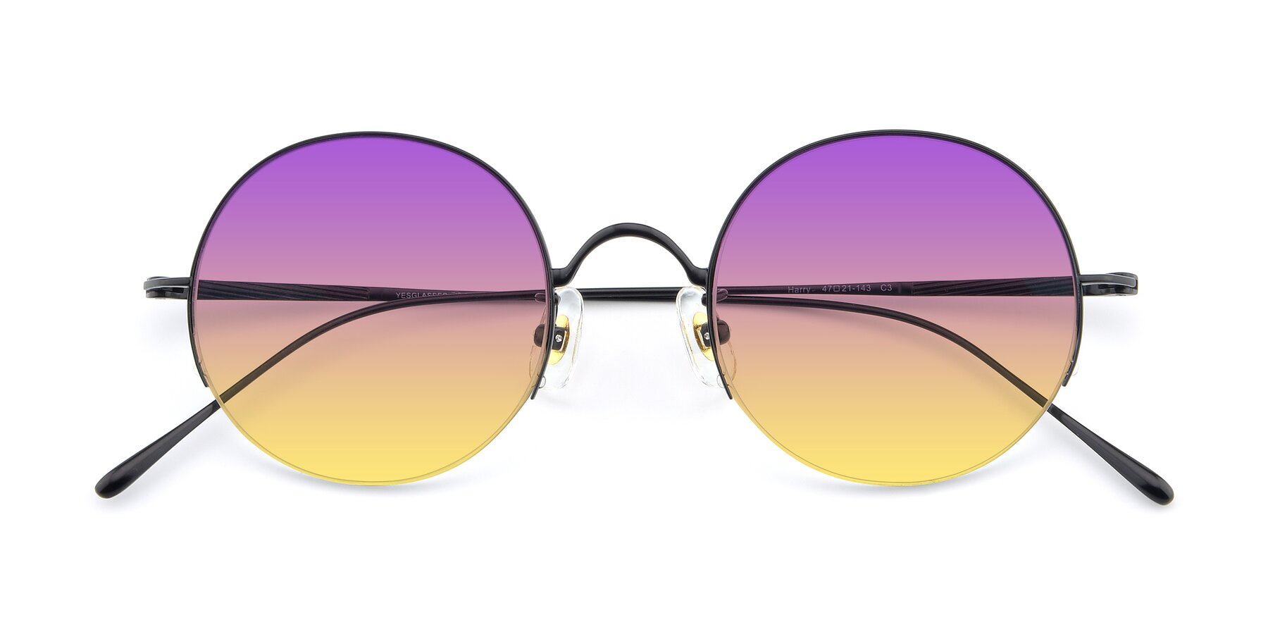 Folded Front of Harry in Matte Black with Purple / Yellow Gradient Lenses