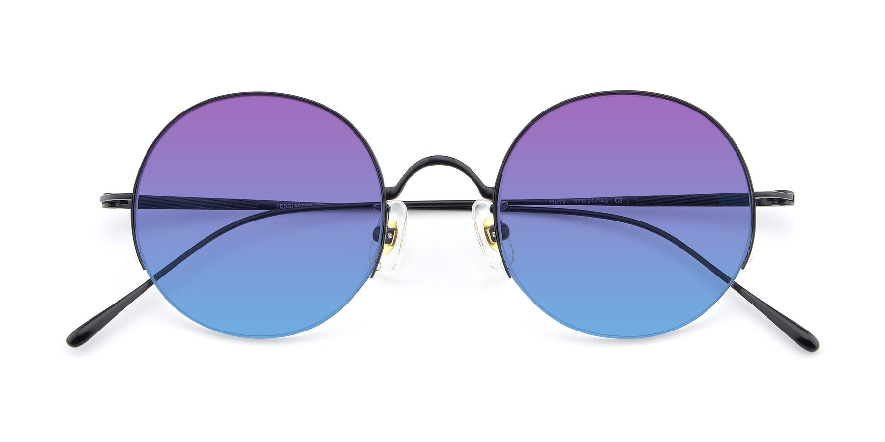 Folded Front of Harry in Matte Black with Purple / Blue Gradient Lenses