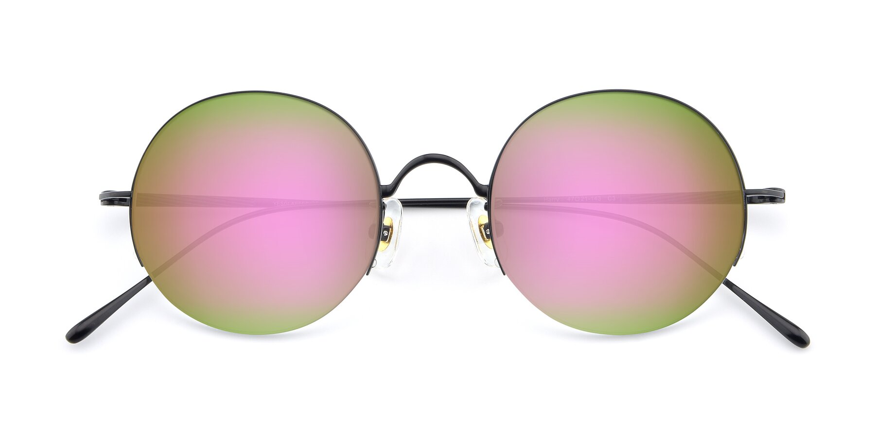 Folded Front of Harry in Matte Black with Pink Mirrored Lenses