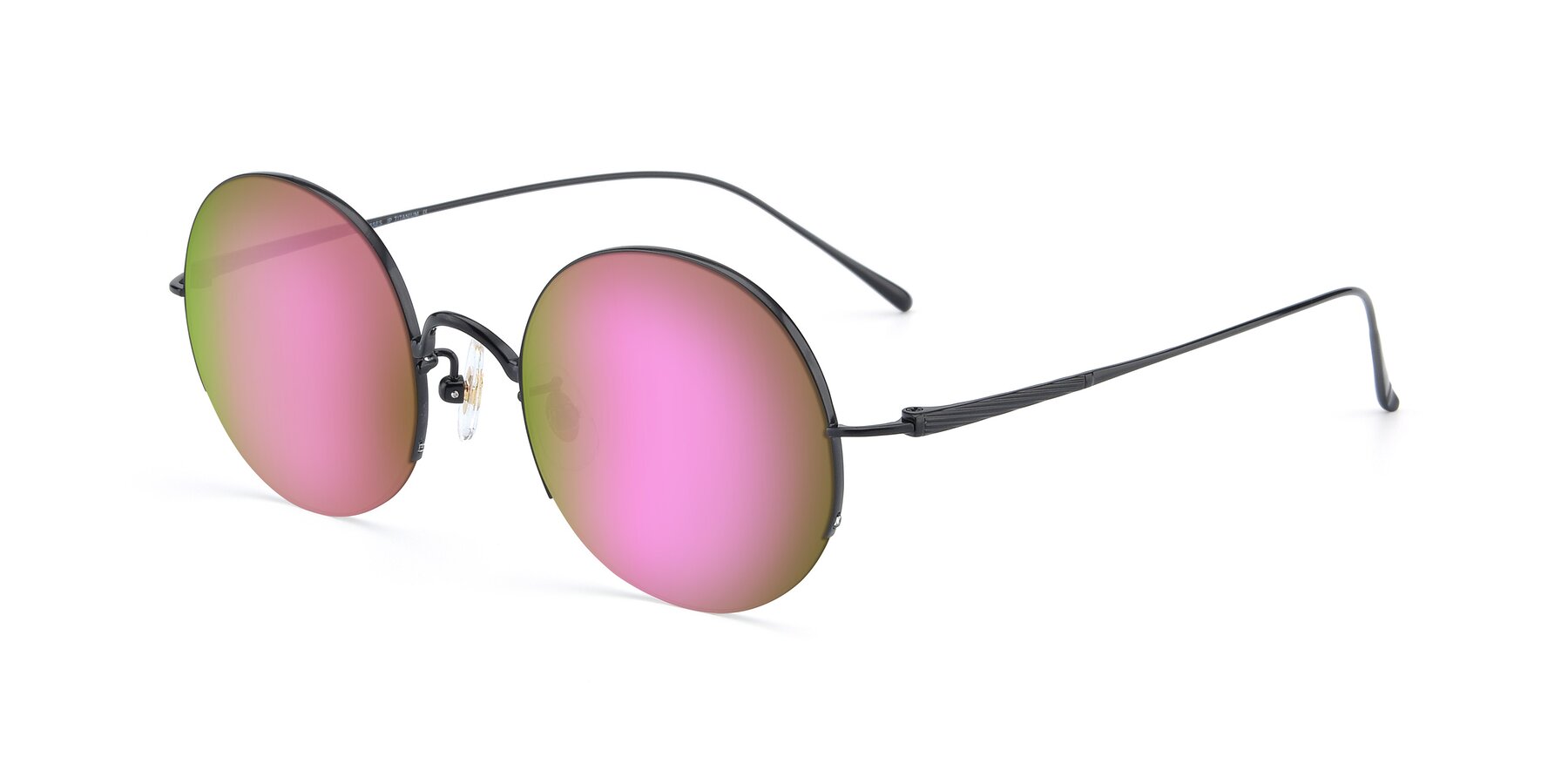 Angle of Harry in Matte Black with Pink Mirrored Lenses