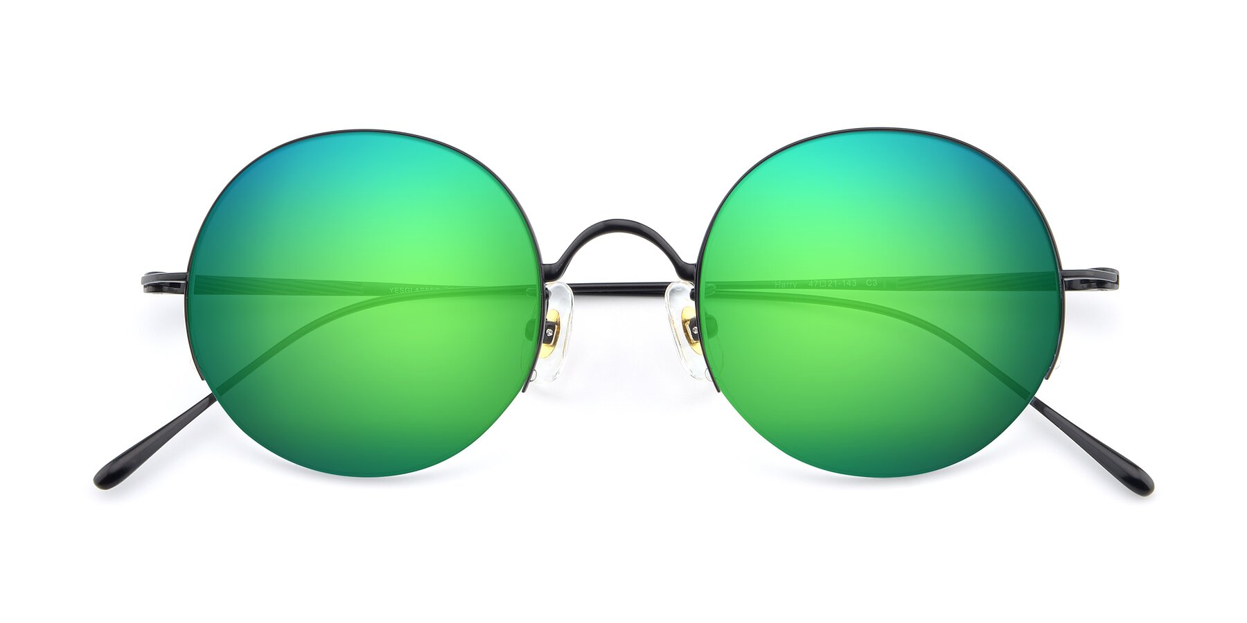 Folded Front of Harry in Matte Black with Green Mirrored Lenses