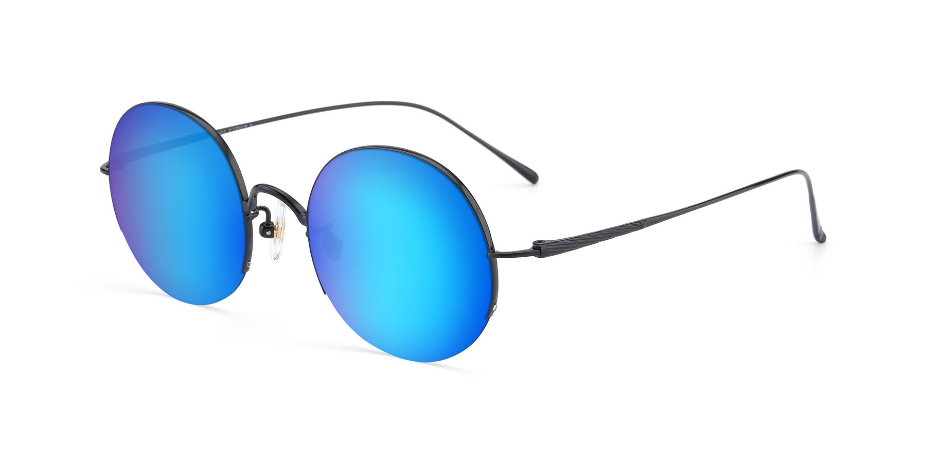 Angle of Harry in Matte Black with Blue Mirrored Lenses
