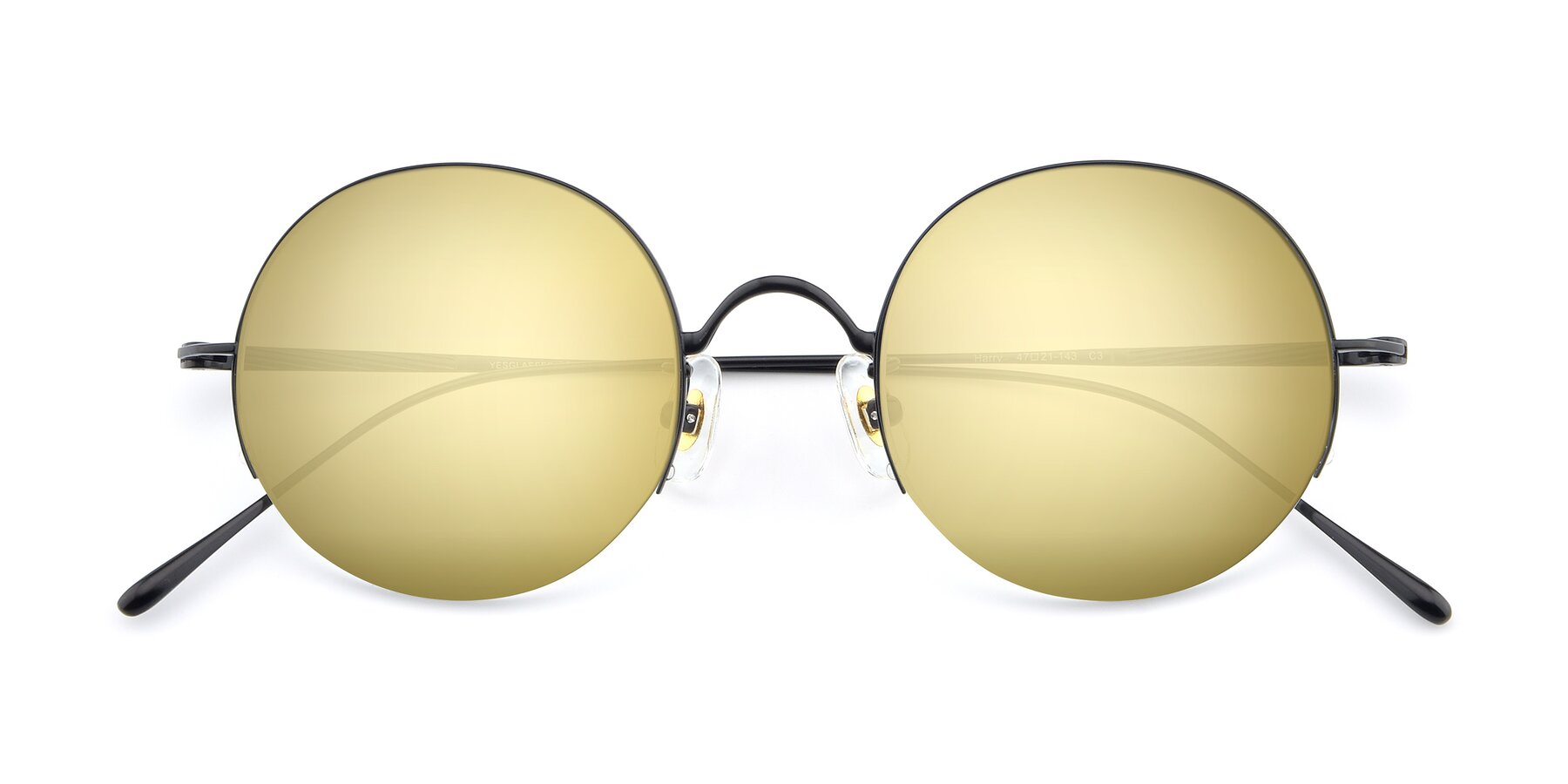 Folded Front of Harry in Matte Black with Gold Mirrored Lenses