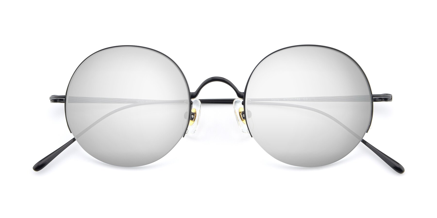 Folded Front of Harry in Matte Black with Silver Mirrored Lenses