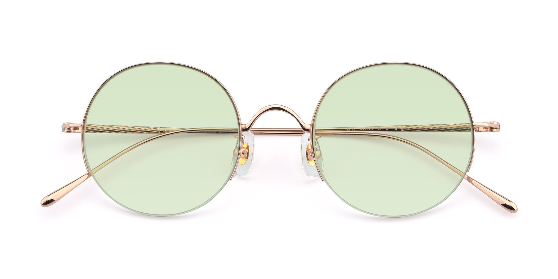 Folded Front of Harry in Rose Gold with Light Green Tinted Lenses